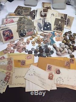13 CIVIL War Items Buttons-photos+coins+currency+stamps+political+militaria#%50