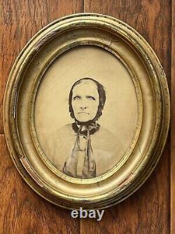 14 Antique 1800s Civil War Photo Elderly Woman Bonnet Cape + Wood Frame Glass