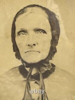 14 Antique 1800s Civil War Photo Elderly Woman Bonnet Cape + Wood Frame Glass