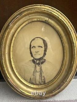 14 Antique 1800s Civil War Photo Elderly Woman Bonnet Cape + Wood Frame Glass