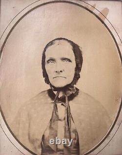 14 Antique 1800s Civil War Photo Elderly Woman Bonnet Cape + Wood Frame Glass