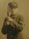 1800's Antique Photo Small Soldier Boy Uniform Rifle Kepi Cap Civil War Era Vtg