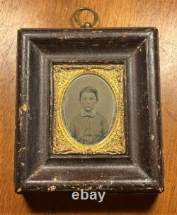 1800's Civil War Wood Framed Daguerreotype with Brass Mount Victorian Antique