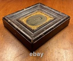 1800's Civil War Wood Framed Daguerreotype with Brass Mount Victorian Antique