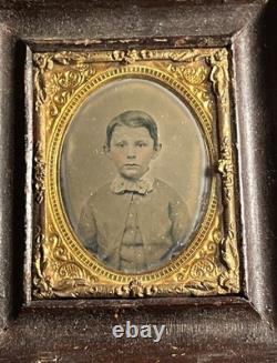 1800's Civil War Wood Framed Daguerreotype with Brass Mount Victorian Antique