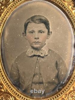 1800's Civil War Wood Framed Daguerreotype with Brass Mount Victorian Antique