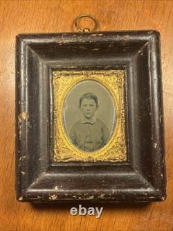 1800's Civil War Wood Framed Daguerreotype with Brass Mount Victorian Antique