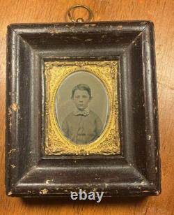 1800's Civil War Wood Framed Daguerreotype with Brass Mount Victorian Antique