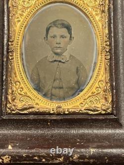 1800's Civil War Wood Framed Daguerreotype with Brass Mount Victorian Antique