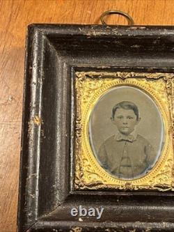 1800's Civil War Wood Framed Daguerreotype with Brass Mount Victorian Antique