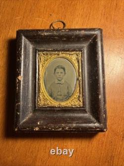 1800's Civil War Wood Framed Daguerreotype with Brass Mount Victorian Antique