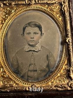 1800's Civil War Wood Framed Daguerreotype with Brass Mount Victorian Antique