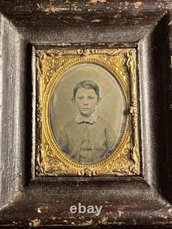 1800's Civil War Wood Framed Daguerreotype with Brass Mount Victorian Antique