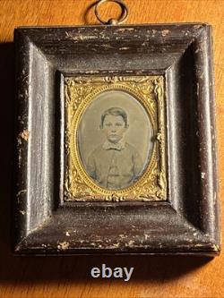 1800's Civil War Wood Framed Daguerreotype with Brass Mount Victorian Antique