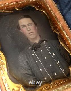 1850s 1/6 Daguerreotype Photo Man In Uniform Miner Or Sailor Pre Civil War Rare