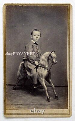 1860's AFFLUENT BOY on Toy HOBBY HORSE Antique CDV PHOTO with CIVIL WAR Tax Stamp