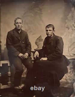 1860's Antique Framed & Mounted Tintype Photo Civil War Brothers Pre/Post War