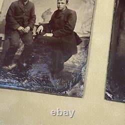 1860's Antique Framed & Mounted Tintype Photo Civil War Brothers Pre/Post War