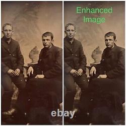 1860's Antique Framed & Mounted Tintype Photo Civil War Brothers Pre/Post War