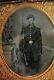 1860s 3.5 Civil War Ambrotype Photo Of Armed Union Army Soldier Green Gold