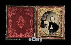 1860s Ambrotype Photo Young Civil War Soldier with Poodle DOG A Rare shot