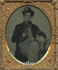 1860s CASED IMAGE OF A SEATED UNION CIVIL WAR OFFICER SMOKING A HOOKA PIPE
