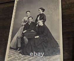 1860s CDV Erie Pennsylvania Group, Woman in Mourning Dress Civil War Tax Stamp