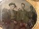 1860s Civil War 1/4 Tintype 3 Brothers In Arms Cavalry Men & Flag In Backdrop