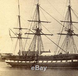 1860s CIVIL WAR CDV US NAVY Three Masted WAR SHIP 30 GUNS or More