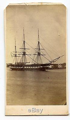 1860s CIVIL WAR CDV US NAVY Three Masted WAR SHIP 30 GUNS or More