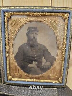 1860s CIVIL WAR INFANTRY BEARDED SOLDIER 1/6th PLATE TINTYPE PHOTO Patriot Case