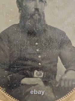 1860s CIVIL WAR INFANTRY BEARDED SOLDIER 1/6th PLATE TINTYPE PHOTO Patriot Case
