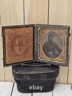 1860s CIVIL WAR INFANTRY BEARDED SOLDIER 1/6th PLATE TINTYPE PHOTO Patriot Case