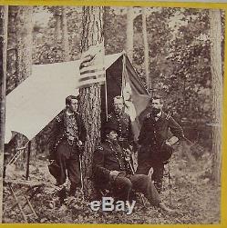1860s CIVIL WAR STEREOVIEW PHOTO OF 4 UNION ARMY GENERALS IN FIELD CAMP By BRADY