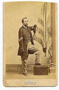 1860s CIVIL WAR Sgt THOMAS PLUNKETT 21st MA awarded MOH GREAT Pose w FLAG