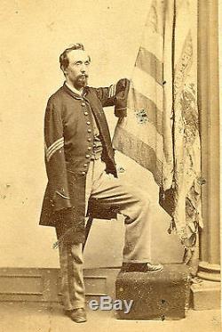 1860s CIVIL WAR Sgt THOMAS PLUNKETT 21st MA awarded MOH GREAT Pose w FLAG