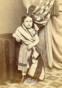 1860s CIVIL WAR era cdv Little Lady LIBERTY Girl WRAPPED in US FLAG by LYONS