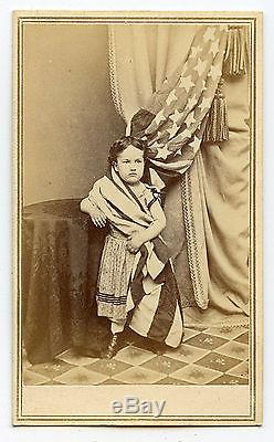 1860s CIVIL WAR era cdv Little Lady LIBERTY Girl WRAPPED in US FLAG by LYONS