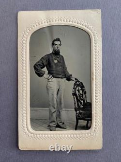 1860s Civil War US Provost Marshal Policeman wearing badge tintype photograph