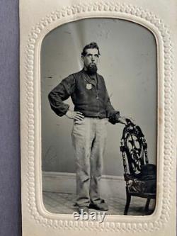 1860s Civil War US Provost Marshal Policeman wearing badge tintype photograph