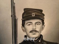 1860s Civil War Union Soldier With Rifle US Buckle Breastplate Photo Hand Painted