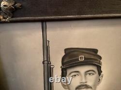 1860s Civil War Union Soldier With Rifle US Buckle Breastplate Photo Hand Painted