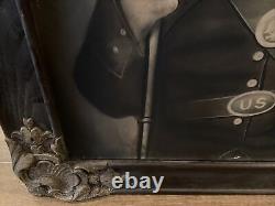 1860s Civil War Union Soldier With Rifle US Buckle Breastplate Photo Hand Painted