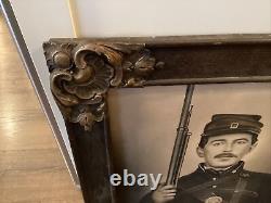 1860s Civil War Union Soldier With Rifle US Buckle Breastplate Photo Hand Painted
