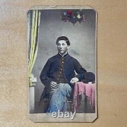 1860s Colorized CDV Photo of a Young Civil War Union Soldier in Uniform Painted