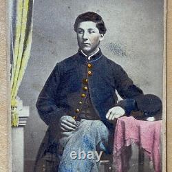 1860s Colorized CDV Photo of a Young Civil War Union Soldier in Uniform Painted