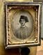 1860s Tintype Civil War Soldier In Gray Painted Shirt Confederate Zouave