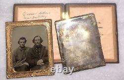 1860s Tintype & Dag ID'd Father Son Maine Photographer Card Civil War Sailors