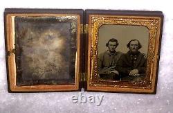 1860s Tintype & Dag ID'd Father Son Maine Photographer Card Civil War Sailors
