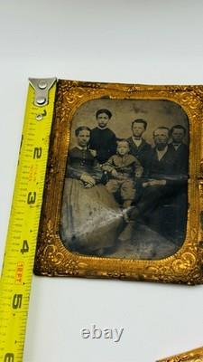 1860s Tintype Family Portrait Mother Father Children Gilt Ornate Frame 1/4 plate